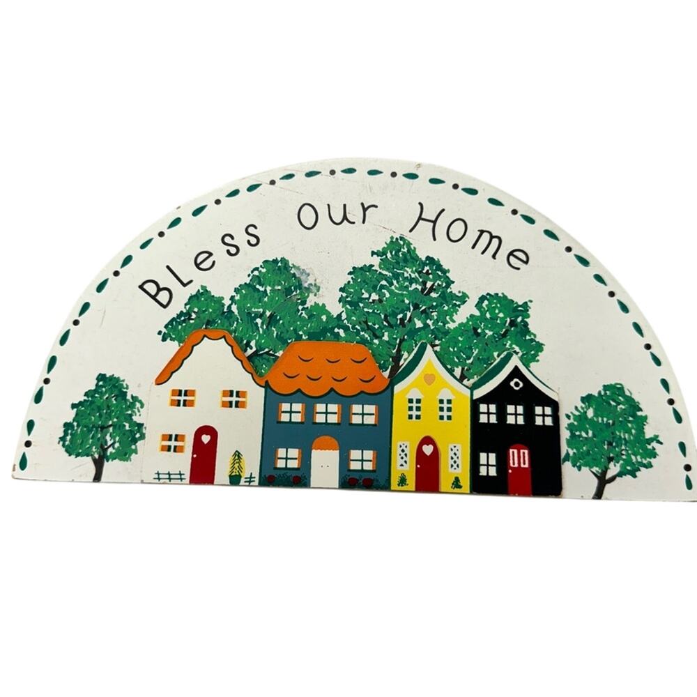 Vintage Bless Our Home 3D Folk Art Wood Wall Hanging Country Chic